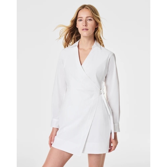 NWT SPANX White The Best Poplin Wrap Dress - Picture 2 of 8